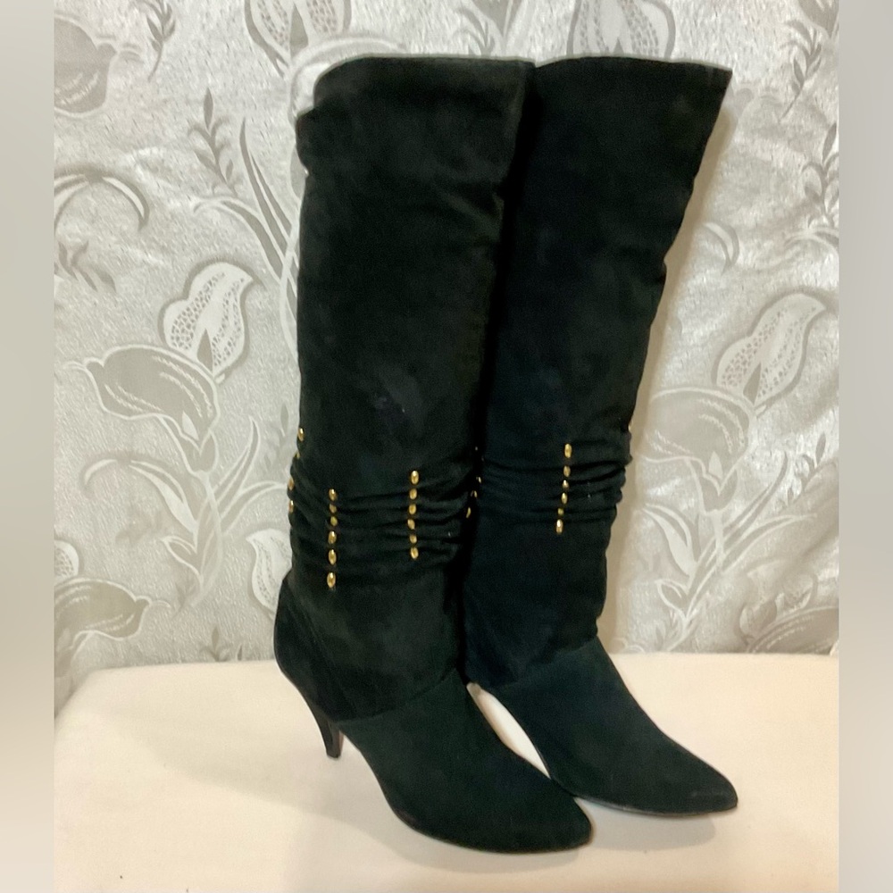 CLICKS Black Suede High Heel Boot